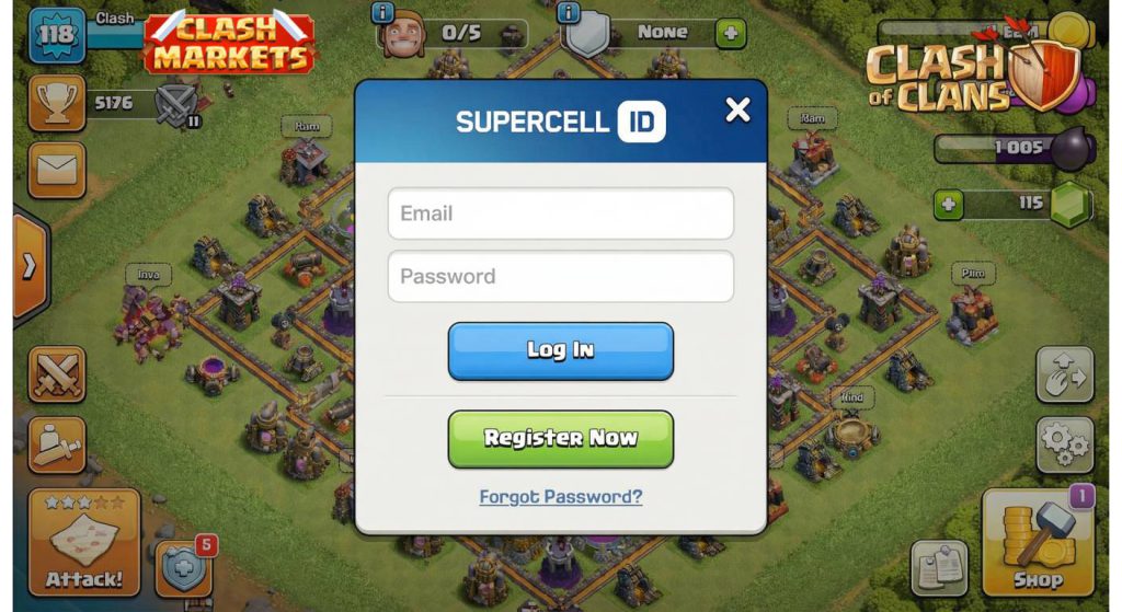 Supercell ID login screen